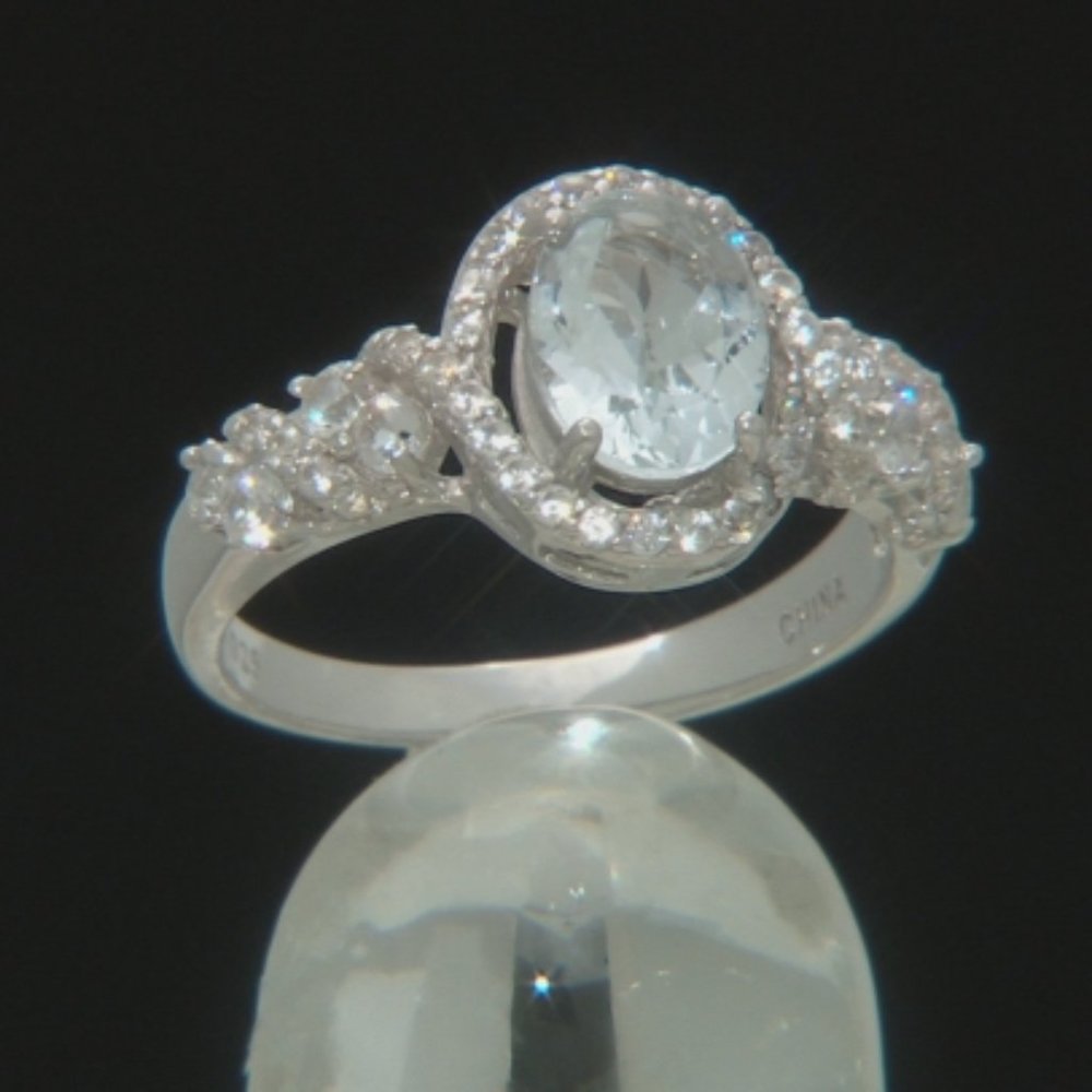 Aquamarine Rhodium Over Sterling Silver Ring